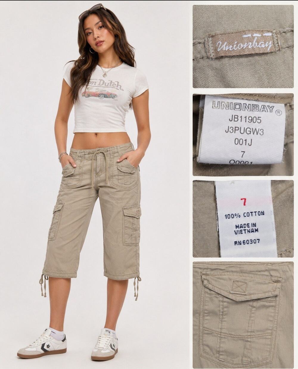 Y2K Parachute Indie Sleaze UnionBay Cargo Capri Pants Sz 7 Khaki Cotton Utility